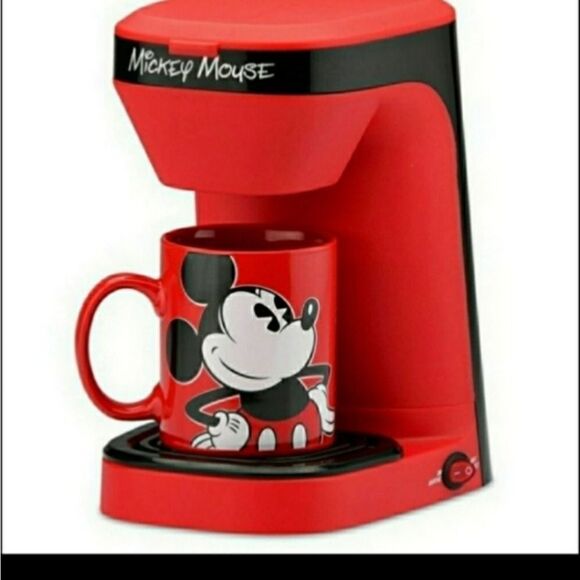 NEW MICKEY MOUSE DISNEY red black white COFFEE MAKER MUG GIFT SET - Picture 1 of 4